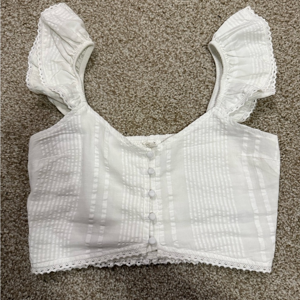Aerie Cream Ruffled Crop Blouse